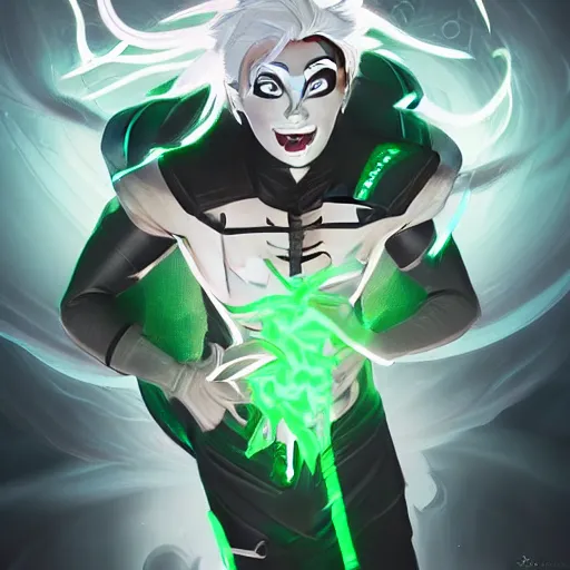 Prompt: A digital matte intricate illustration concept art of young Danny phantom with glowing green eyes and sharp teeth alt art fashion inspired art by Charlie Bowater and Artgerm and Mark Arian and Ross Tran + neon colors, wakfu colors + symmetry + greco-roman art, intricate complexity, epic composition, magical atmosphere, highly detailed, cinematic lighting + masterpiece, trending on artstation + 8k