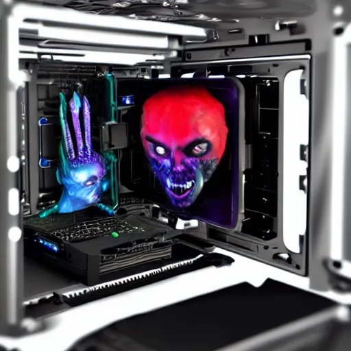 Prompt: a demon living inside a computer case