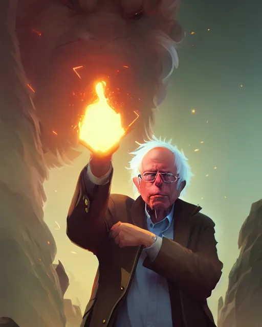 Image similar to bernie sanders as a league of legends champion, medium shot close up, details, sharp focus, illustration, by jordan grimmer and greg rutkowski, trending artstation, digital art