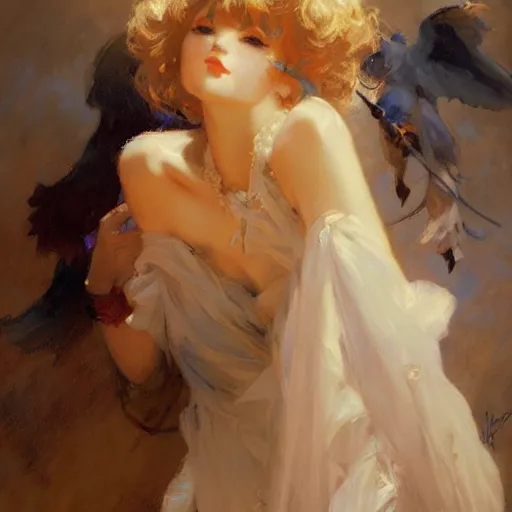 Image similar to a high fashionportrait of a cute anime girl, painting by gaston bussiere, craig mullins, j. c. leyendecker