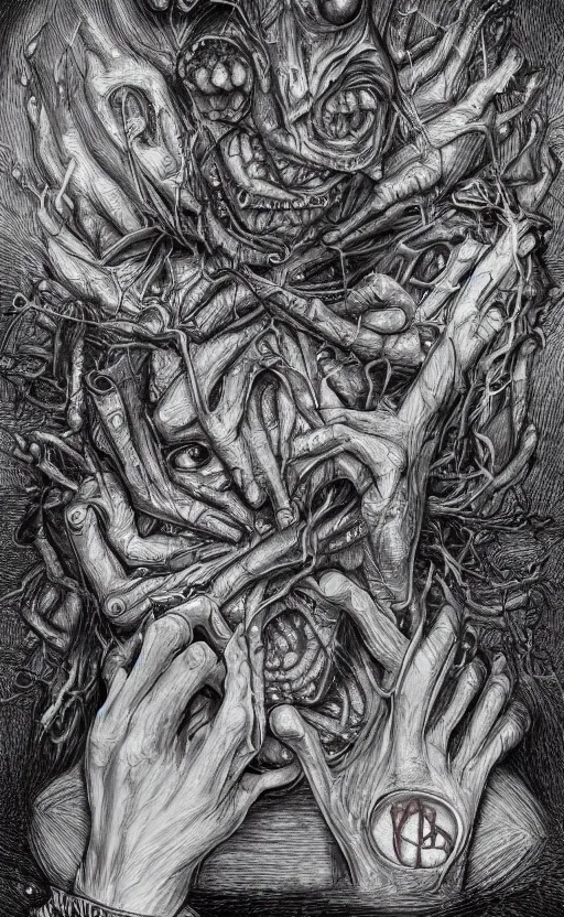 Image similar to lovecraftian mr rogers breaking into our reality by wayne barlow, stanley donwood, anton semenov, zdzislaw bekinski, hr giger, 8 k, fantasy, dark, highly detailed