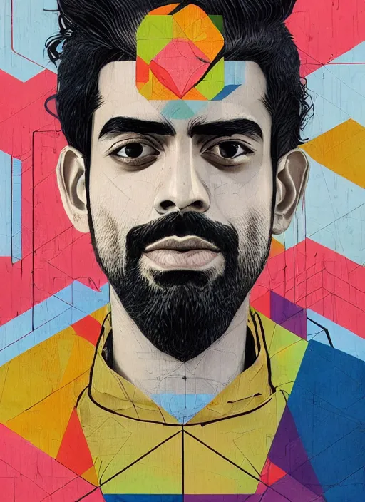 Image similar to symmetry!! portrait of rahul kohli, by sachin teng, organic, cables, matte painting, geometric shapes, hard edges! graffiti, street art