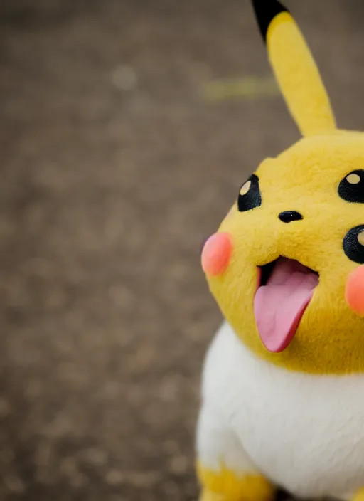 Image similar to a professional photo of pikachu smiling, f / 1. 4, 9 0 mm