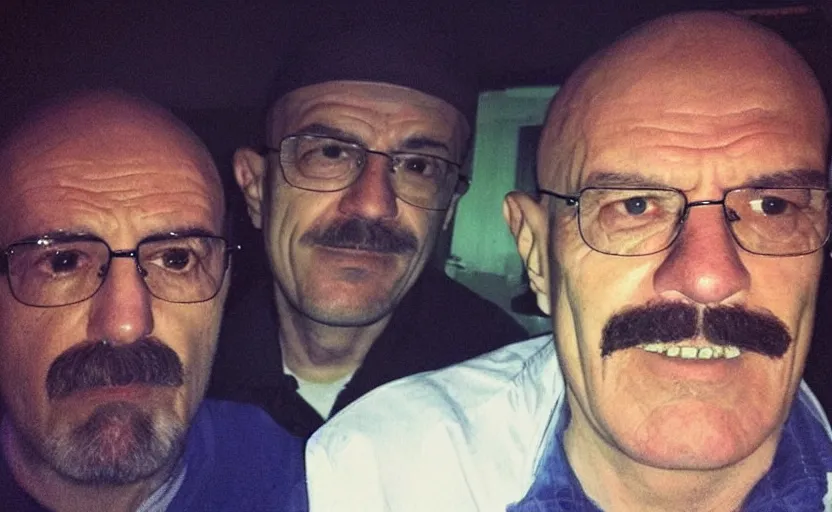 Image similar to my uncle that look like walter white if he was turkish accidentally taking a selfie, front camera, camera flash is so bright in his face, viral, selfie, viral on twitter, viral on instagram, viral photo