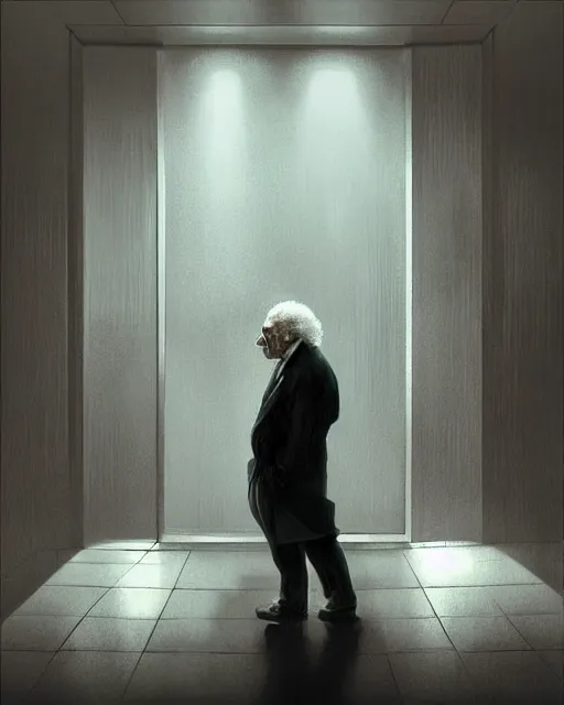 Image similar to Einstein in a elevator painted by István Sándorfi volumetric lighting, back lighting, rimlight, dramatic lighting, digital painting, highly detailed, artstation, sharp focus, illustration, Artgerm, Jean-Léon Gérôme , ruan jia