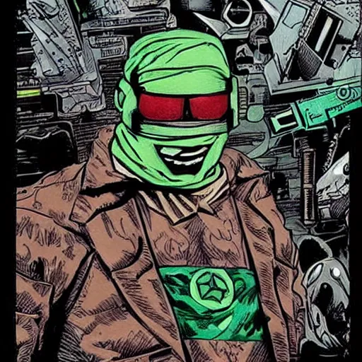 Prompt: sci - fi, dystopian bounty hunter, art by kevin eastman