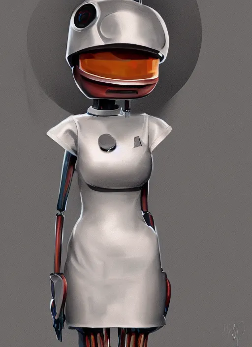 Image similar to a robot wearing a maid dress, smiling, full body shot, highly detailed, digital painting, artstation, concept art, smooth, sharp focus, illustration