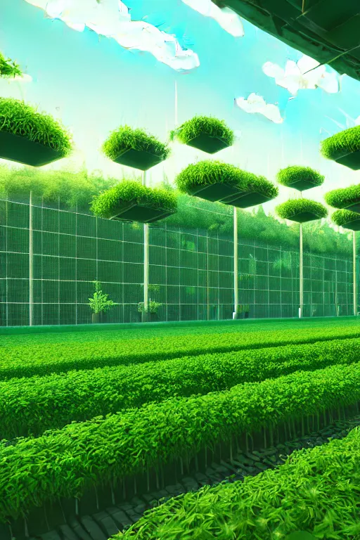 Image similar to vertical agriculture, solarpunk, studio ghibli, octane render, 4 k