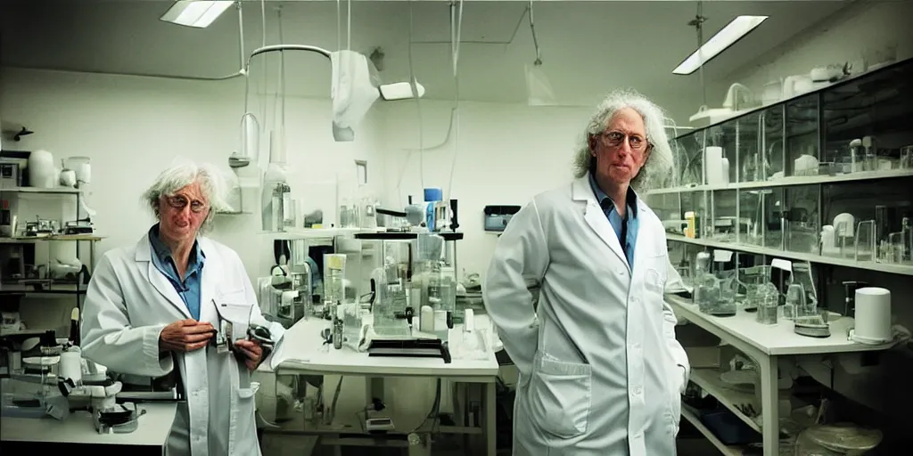 Prompt: “award winning candid portrait photo taken by Annie Leibovitz Roger Deakins of a research biologist wearing a lab coat on an emotional rollercoaster in a cluttered laboratory. eureka! unlocking the secrets of life itself. shafts of light from a window illuminating laboratory glassware.”