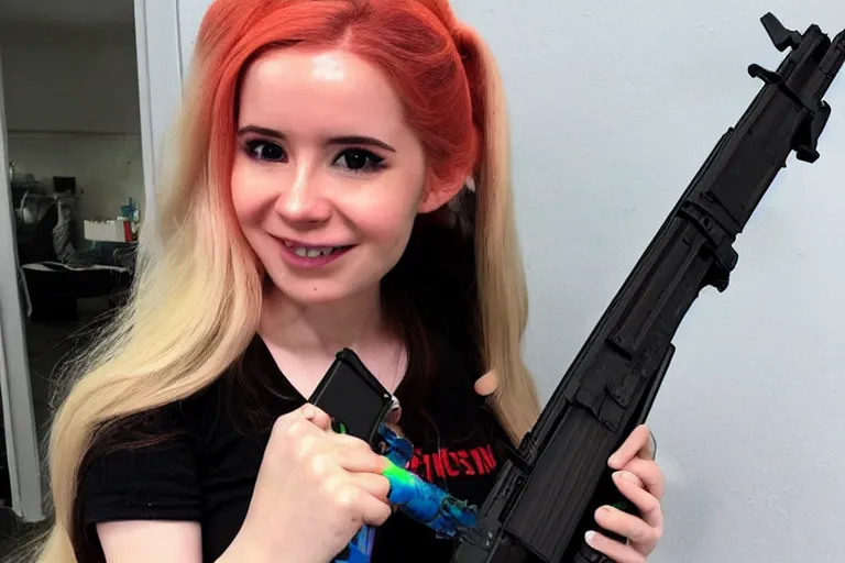 Image similar to belle delphine with an ak47