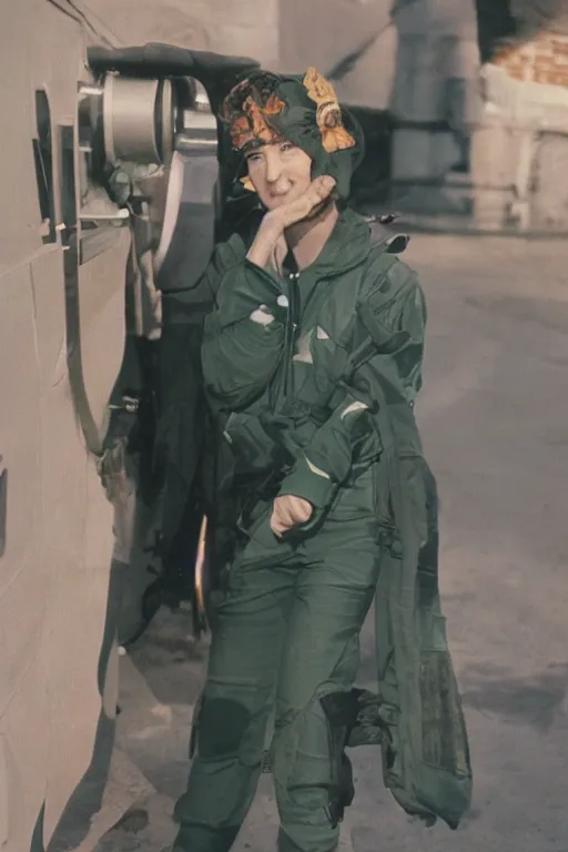 Prompt: ektachrome, 3 5 mm, highly detailed : incredibly realistic, demure, perfect features, buzz cut, beautiful three point perspective extreme closeup 3 / 4 portrait photo in style of chiaroscuro style 1 9 7 0 s frontiers in flight suit cosplay paris seinen manga street photography vogue fashion edition