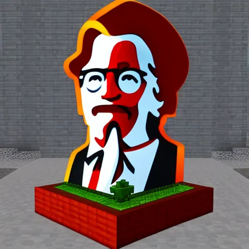 Image similar to kfc logo as statue in minecraft metaverse