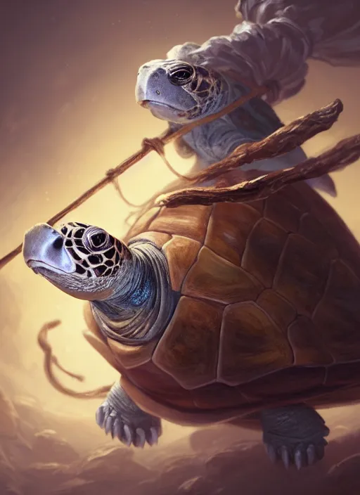 Image similar to cute wise sage turtle holding a staff, wearing a cloak, subsurface scattering, by jesper ejsing, justin gerard, tomasz alen kopera, cgsociety and fenghua zhong, highly detailed, rim light, cinematic lighting, illustration, art, octane render, very coherent, cinematic, hyper realism, high detail, octane render, 8 k