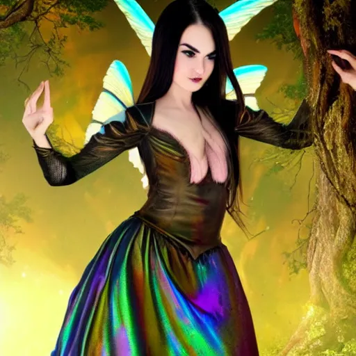 Prompt: sasha grey as a fantasy fairy. iridescent color