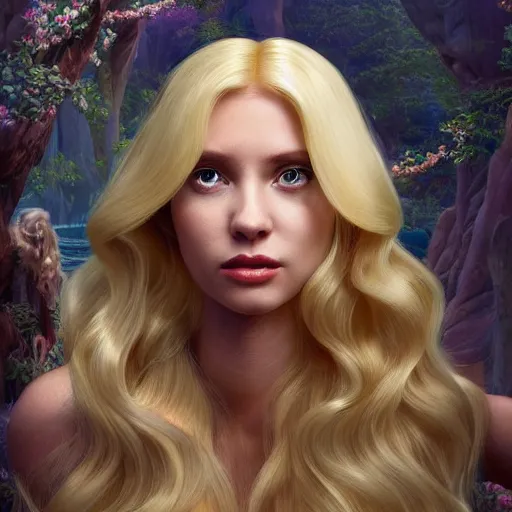 Image similar to disney princess with long blonde hair wearing elegant silk dress yelling at xbox : : weta disney pixar movie still photo : : hi - fructose, decadent highly - detailed digital painting, symmetrical face, golden ratio, octane render, artstation, smooth, sharp focus, artgerm, mucha, loish, wlop