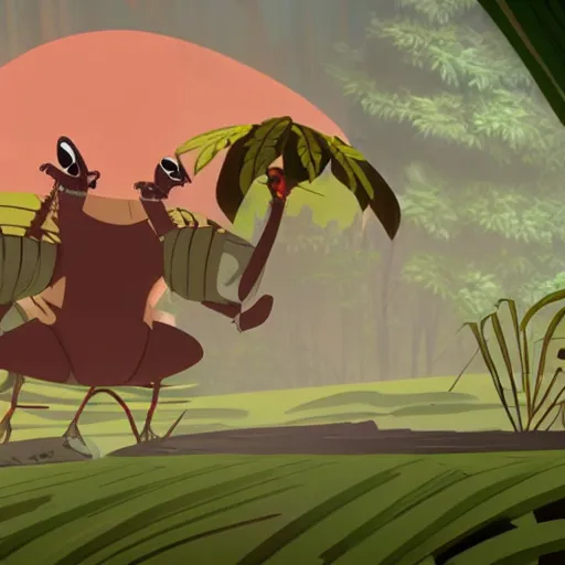 Image similar to tyrannosaurus in the jungle, genndy tartakovsky, samurai jack, studio la cachette