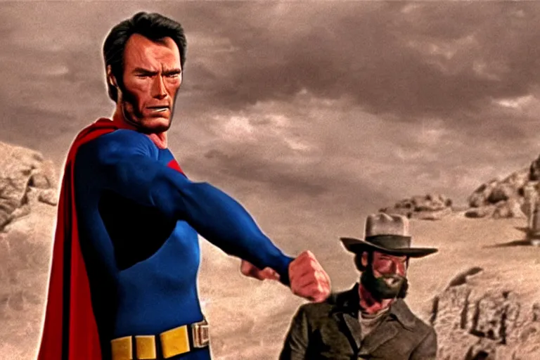 Image similar to clint eastwood as superman in the good the bad and the ugly