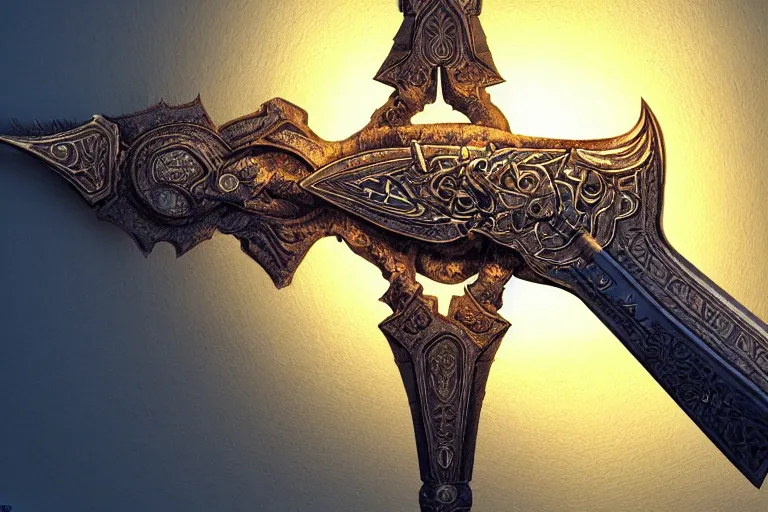 Image similar to magical artifact, sword, intricate, artstation, dramatic lighting