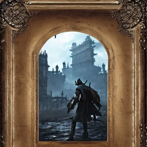 Image similar to Shadow of the Colossus, Bloodborne boss, matte painting, detailed, Bloodborne, oil on canvas