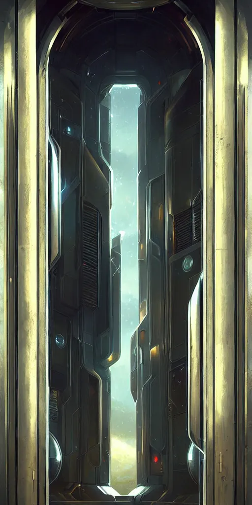 Image similar to hyper realistic art - deco sci - fi double door by jordan grimmer, darek zabrocki