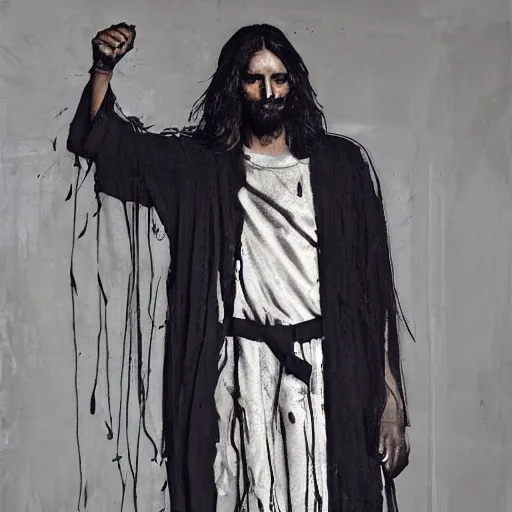 Image similar to jesus in virgil abloh streetwear by nicola samori, off - white style