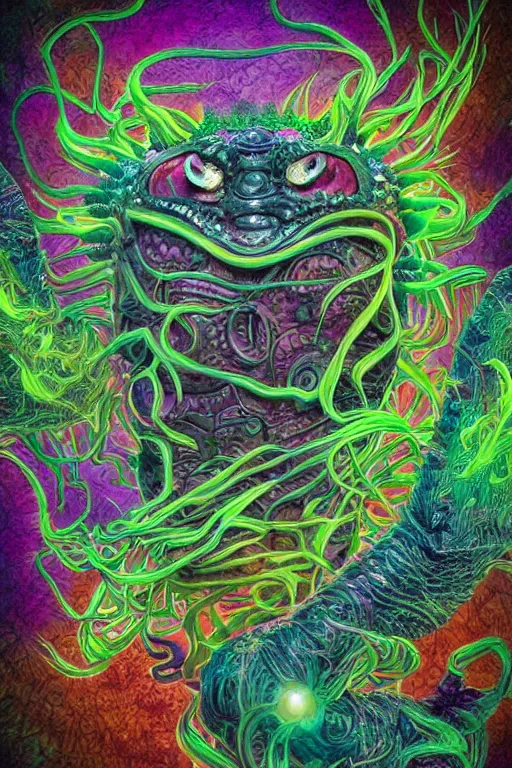 Image similar to creature sushi roots cactus elemental flush of force nature micro world fluo light deepdream a wild amazing steampunk baroque ancient alien creature, intricate detail, colorful digital painting radiating a glowing aura global illumination ray tracing