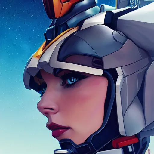 Prompt: portrait of isabelledeltore as a gundam pilot, with an intricate, detailed, futuristic helmet, vector behance hd jesper ejsing, rhads, makoto shinkai, lois van baarle, ilya kuvshinov, rossdraws, hd, 3 2 k, ilya kuvshinov, gustav klimt