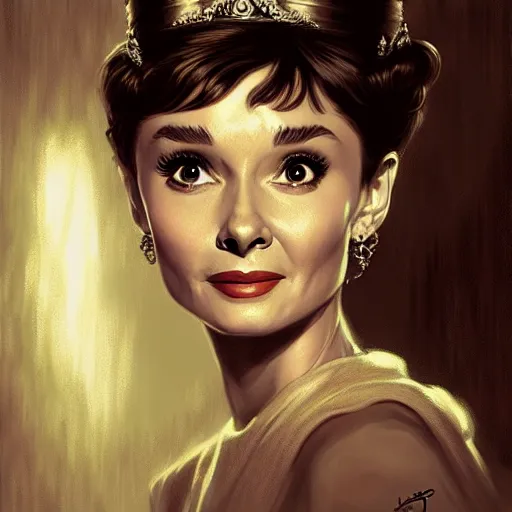 Image similar to audrey hepburn in a horror novel, haunted mansion, various backgrounds, highly detailed, digital painting, artstation, matte, illustration, art by gaston bussiere, greg rutkowski, j. c. leyendecker