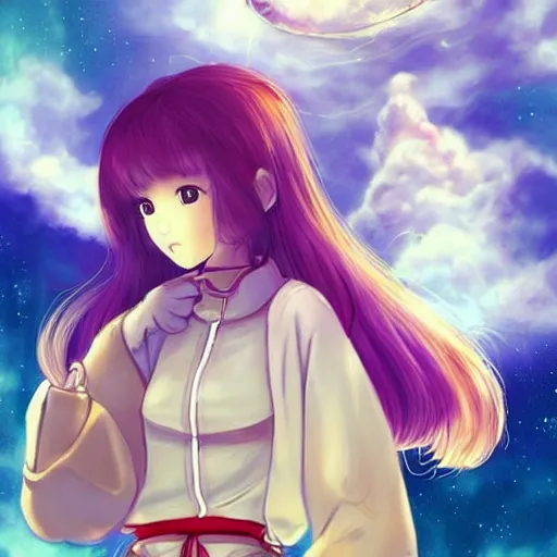 Prompt: over the cloud there is a cosmic girl A young female looks like kasumi arimura with wolor explosion background trending on artstation and twitter by Yoneyama Mai and Krenz Cushart, trending on pixivpour technique, she isColorful astronaut, flowing robe, floating , colorful nebula, derelict space ship, science fiction spaceman, space, futuristic spacesuit, cover art, cinematic, highly detailed, strong line work, Alphonse Mucha, John Harris, 4k render, 4k post, hyper detailed