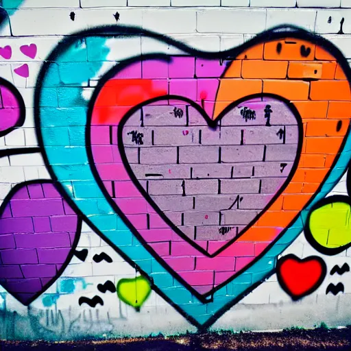 Image similar to wall with graffiti, heart filled with circles and lines