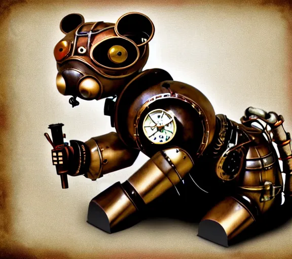 Prompt: steampunk ferret - shaped robot, steampunk steam - powered bioshock ferret - shaped mechanical creature