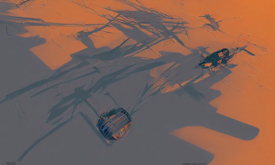 Image similar to digital art, birds eye view, berber witch over the desert at night, by syd mead, syd mead color scheme, sci - fi, arik roper, kirby krackle, concept art