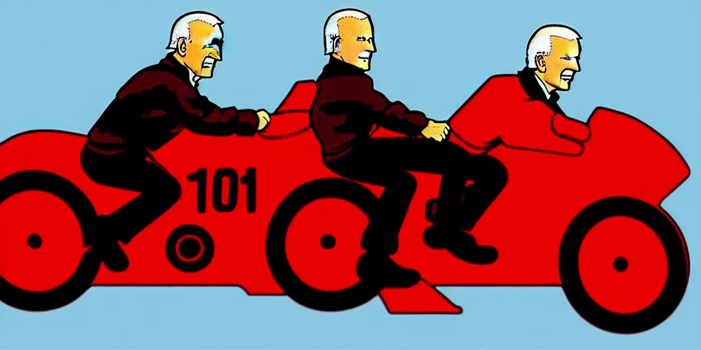 Prompt: 1 : 1 joe biden riding red akira motorcycle, in the style of akira