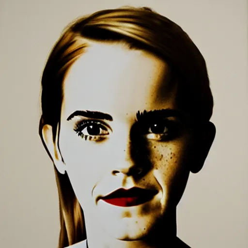 Prompt: portrait of emma watson, medium shot. by hermann nitsch and hermann nitsch