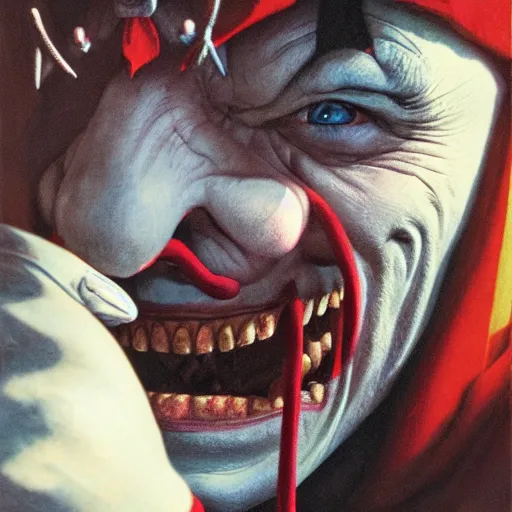 Image similar to vladimir putin, medieval jester, court jester, fool, unga bunga, wearing clown nose, horror teeth, fantasy 3 d render, masterpiece, by donato giancola and greg rutkowski and wayne barlow and zdzisław beksinski, realistic face