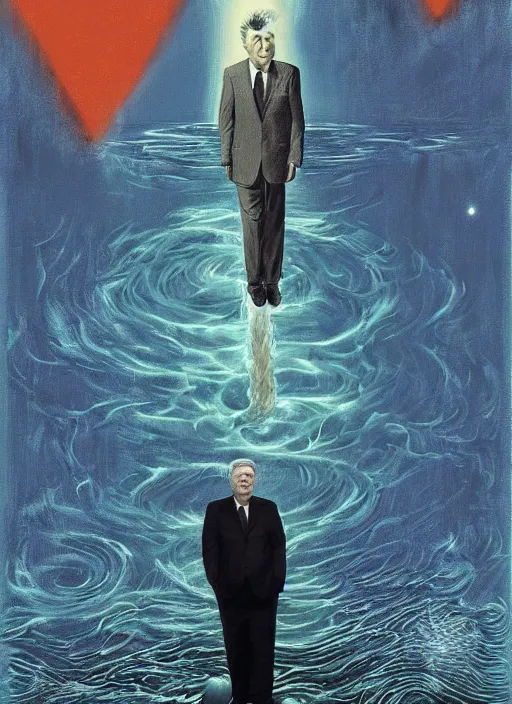 Image similar to a painting of david lynch in the water, poster art by chris moore, cg society contest winner, digital art, movie poster, cosmic horror, lovecraftian