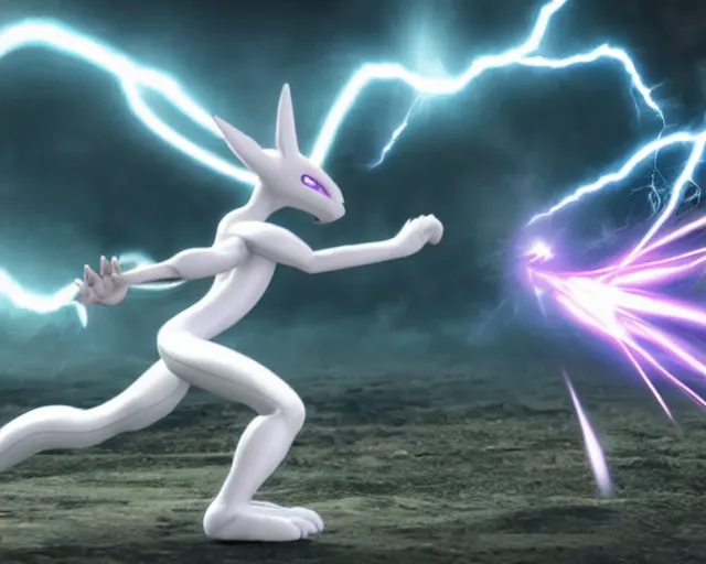 Prompt: mewtwo fighting frieza epic battle, cgi render, lightning, beams of light, wide angle, highly detailed