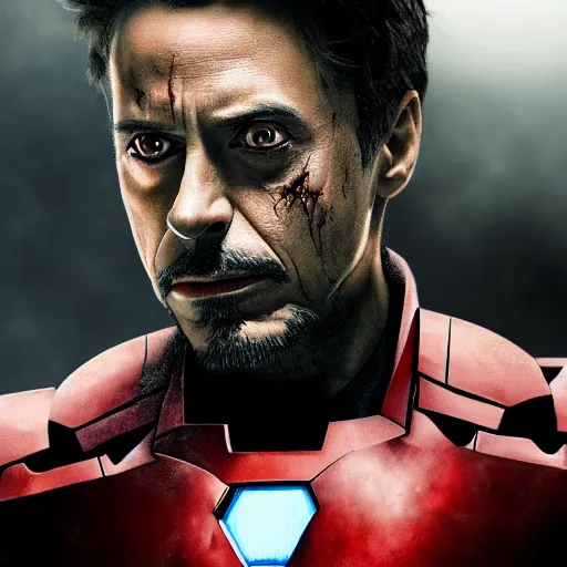 Image similar to Iron Man as a zombie 4K quality photo realistic