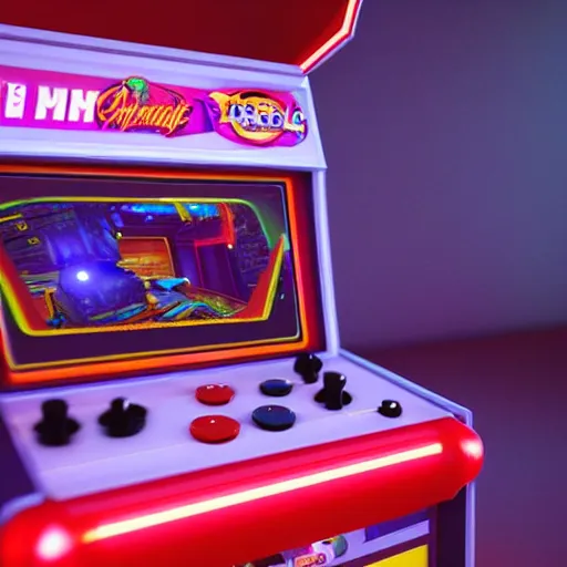 Prompt: 1990s arcade machine, octane render, unreal engine, digital art, Artstation, Trending on Artstation, cgsociety, Pinterest, 8k , close up to the screen, godrays, volumetric, reflections, cinematic, epic, accurate, coherent,