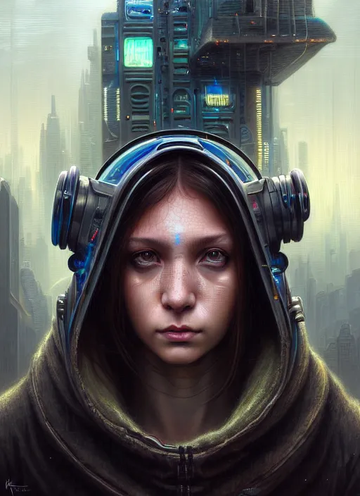 Prompt: portrait shot of cyberpunk teenager in a scenic dystopian environment, intricate, elegant, highly detailed, centered, digital painting, artstation, concept art, smooth, sharp focus, illustration, artgerm, tomasz alen kopera, peter mohrbacher, donato giancola, joseph christian leyendecker, wlop, boris vallejo