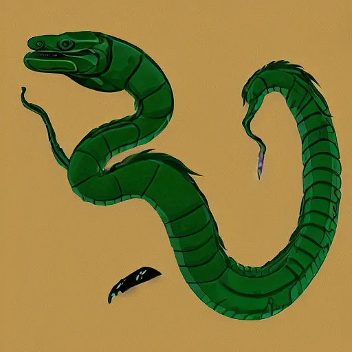Prompt: long green serpent reptile combined with Solid Snake