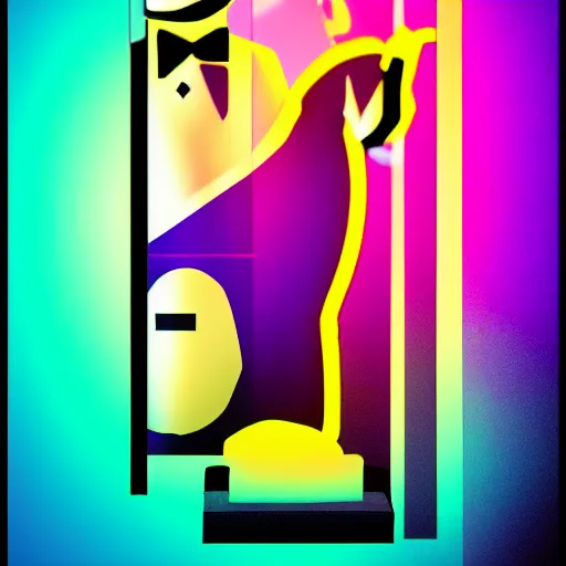 Image similar to penguin headed businessman, portrait, vaporwave, synthwave, neon, vector graphics, cinematic, volumetric lighting, f 8 aperture, cinematic eastman 5 3 8 4 film, photorealistic