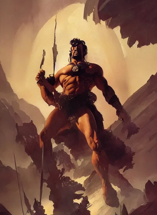 Image similar to Olympus by Frank Frazetta, Greg Rutkowski, Boris Vallejo, epic fantasy character art, greek Nicolas Cage god, Exquisite detail, post-processing, masterpiece, cinematic