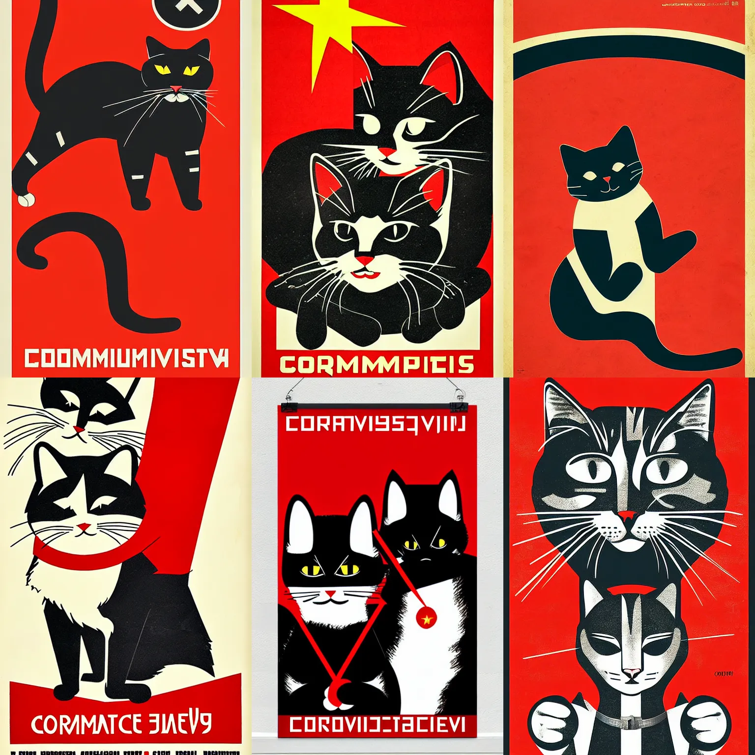 Prompt: poster for communist cats, constructivism, soviet propaganda