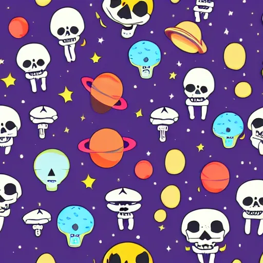 Prompt: skeletons having a space - themed party, in cartoon network style