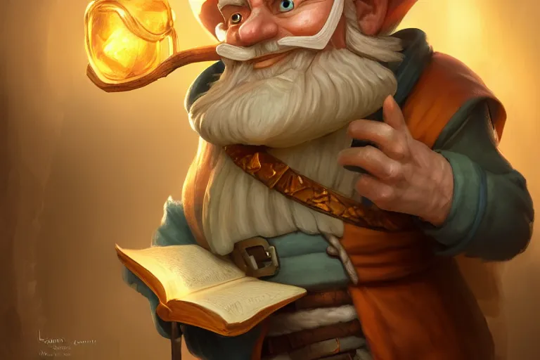 Image similar to legendary elegant gnome merchant reading book,, highly detailed, d & d, fantasy, highly detailed, digital painting, trending on artstation, concept art, sharp focus, illustration, global illumination, ray tracing, realistic shaded, art by artgerm and greg rutkowski and fuji choko and viktoria gavrilenko and hoang lap