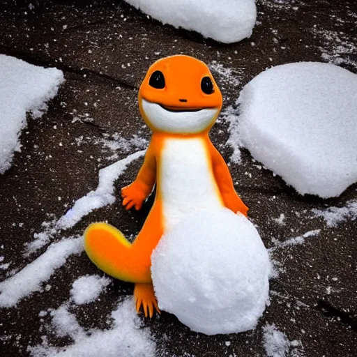 Image similar to charmander made of snow, photography