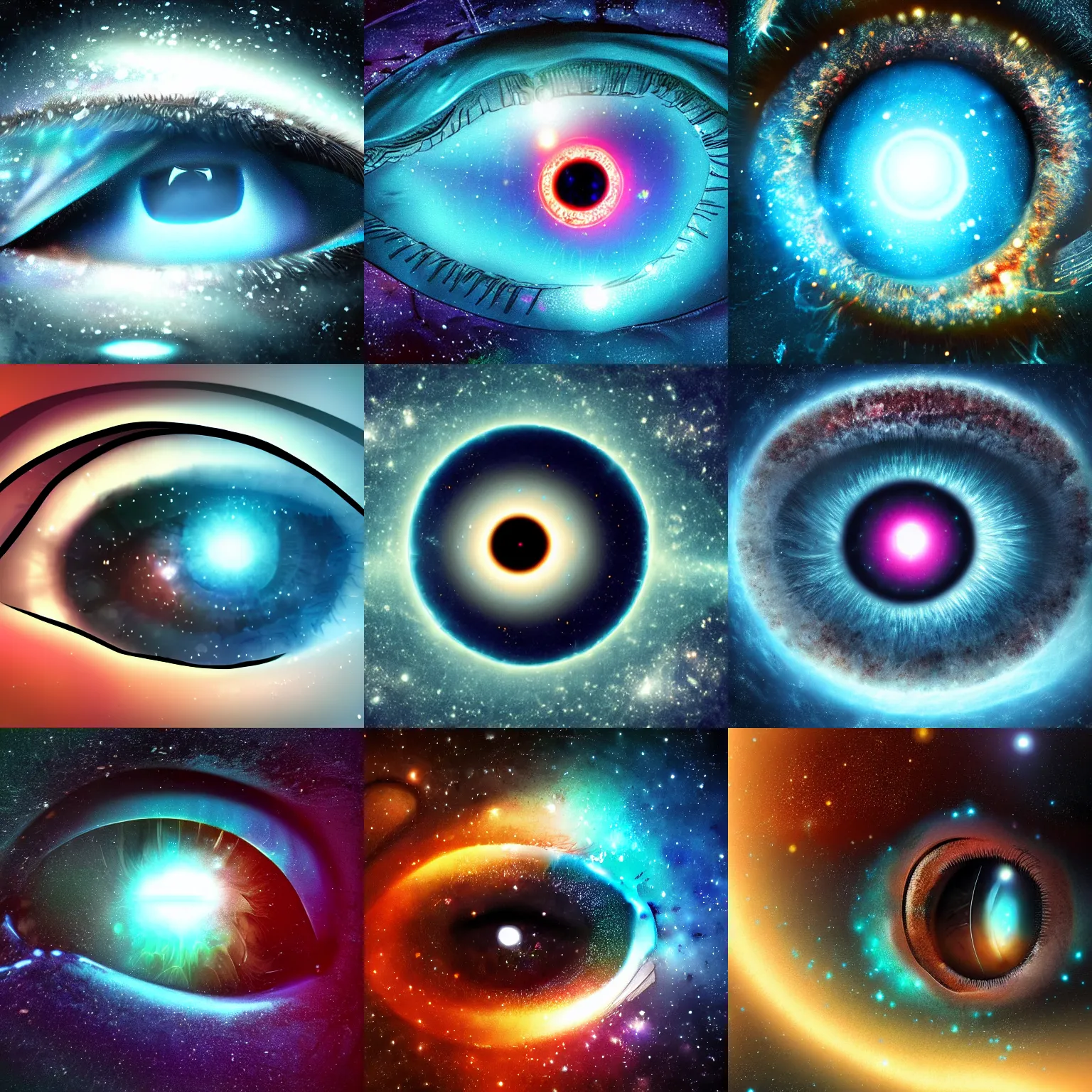 Prompt: seeing a galaxy inside of an eye, beautiful eye, digital art, trending on artstation