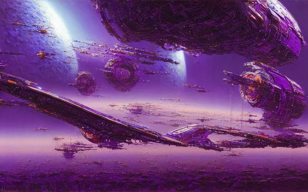 Prompt: a futurist cybernetic purple wilderness, future perfect, award winning digital art by alan bean and bruce pennington