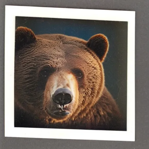Prompt: polaroid photo of a bear a dirty of cake dough